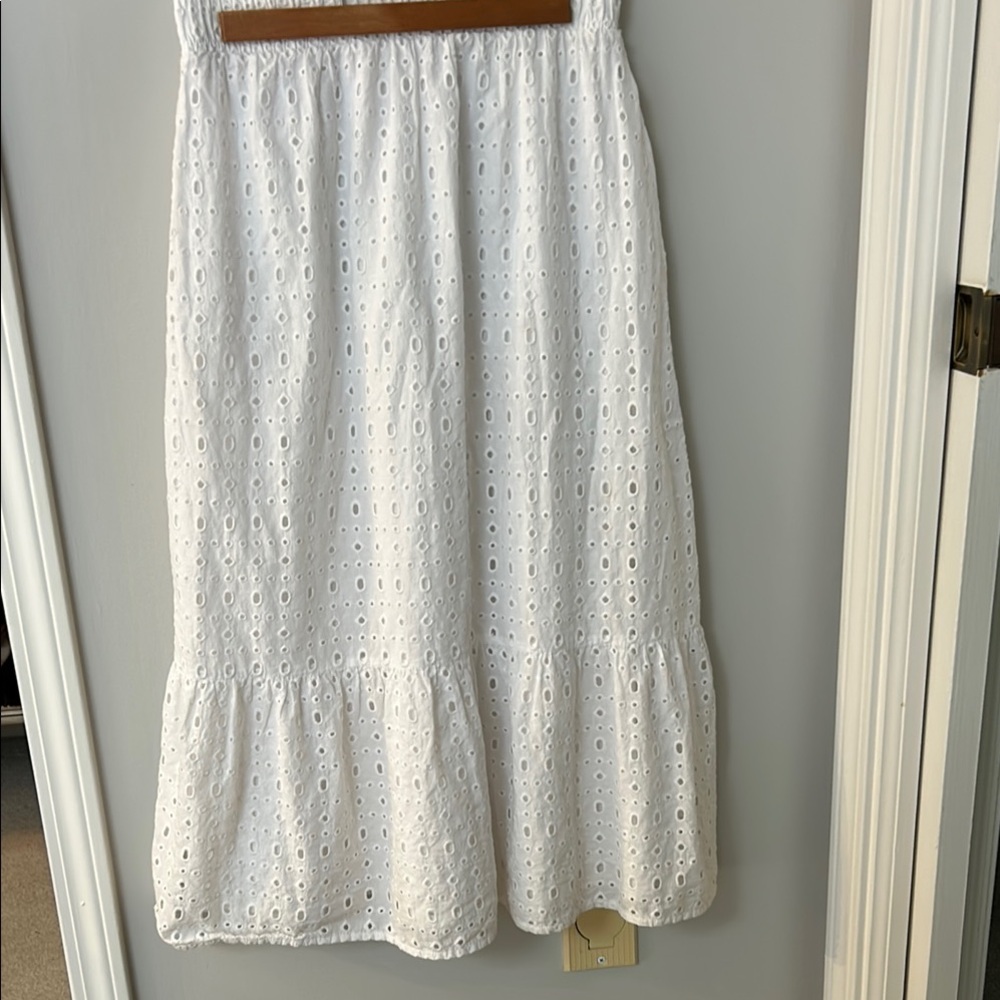 Time and Tru White Smocked A-Line Midi Skirt